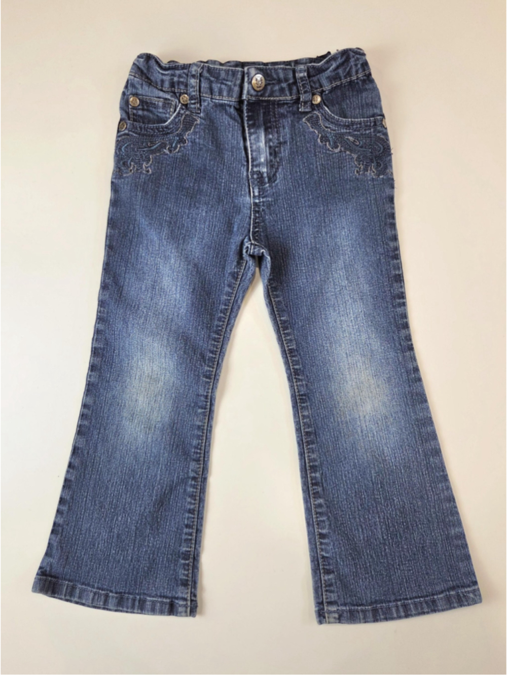 Y2K girls embroidered jeans, adjustable waist stretch denim, 3x-4